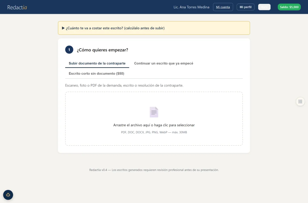 Empieza desde el documento de la contraparte